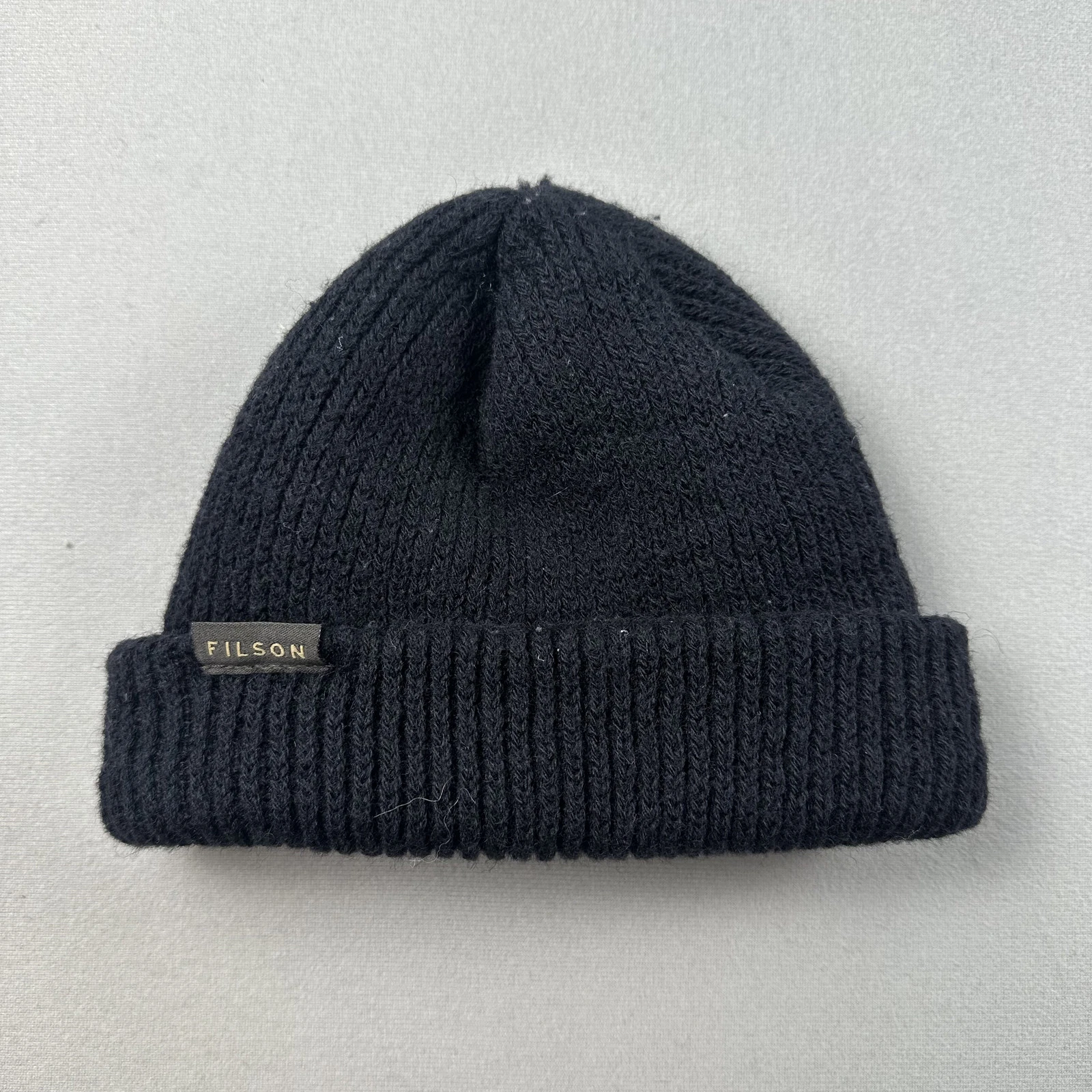 Filson Beanie Hat Cap Black Wool Knit Ribbed Cuffed Thermal Winter Outdoor USA