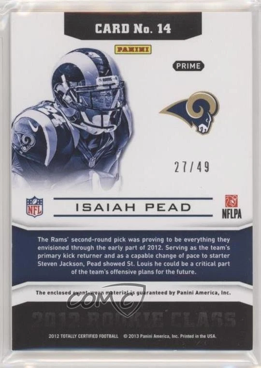 2012 Totally Certified Down and Dirty Materials Prime /49 Isaiah Pead Rookie RC - Image 2 of 2