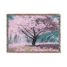 Pink Cherry Blossom tree Blanket  Woven Throw, Floral Landscape, Spring Decor