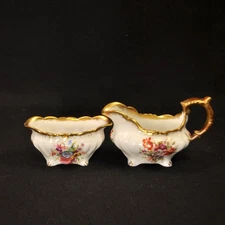 Hammersley Open Sugar Creamer 4 Footed Oval Lady Patricia Floral Gold 1939-1974