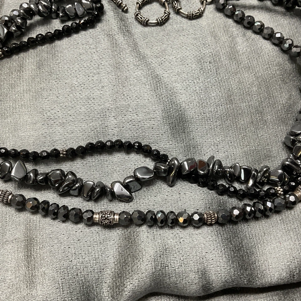 SILPADA Sterling Silver Black Onyx Hematite 3 Strand Stone Necklace Toggle - Image 4 of 4