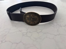 Black leather belt and oval oxidized buckle Medium