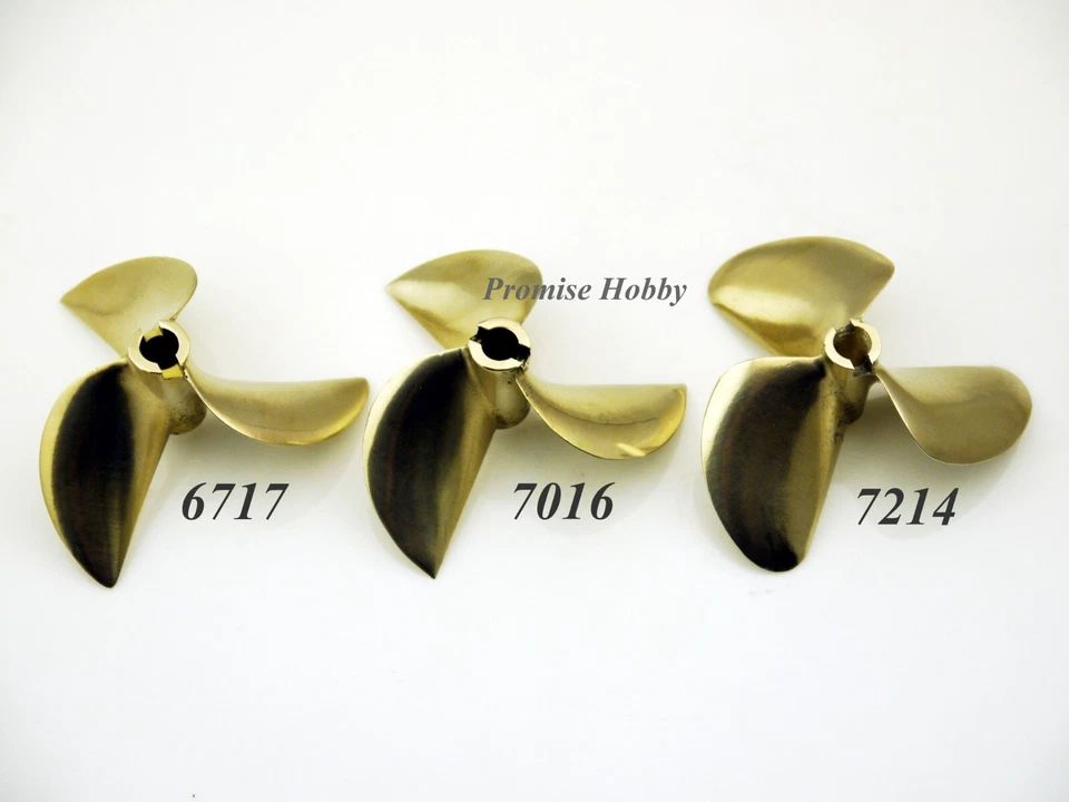 6717 7016 7214 Brass Propeller for 1/4" (6.35mm) Shaft Cable RC Model Boat - Image 3 of 4