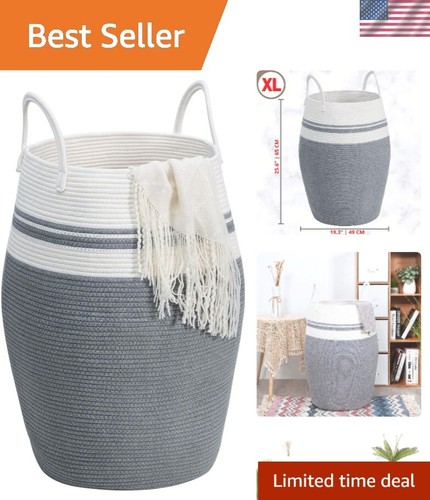 Xxx-Large Grey Woven Cotton Storage Basket: Ideal for Toys, Pillows & More