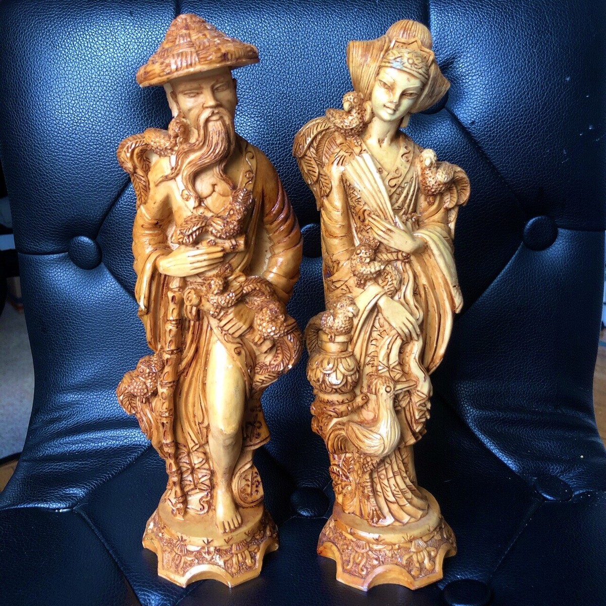Vintage Hand Carved Wooden Asian Statues Mid Century | eBay