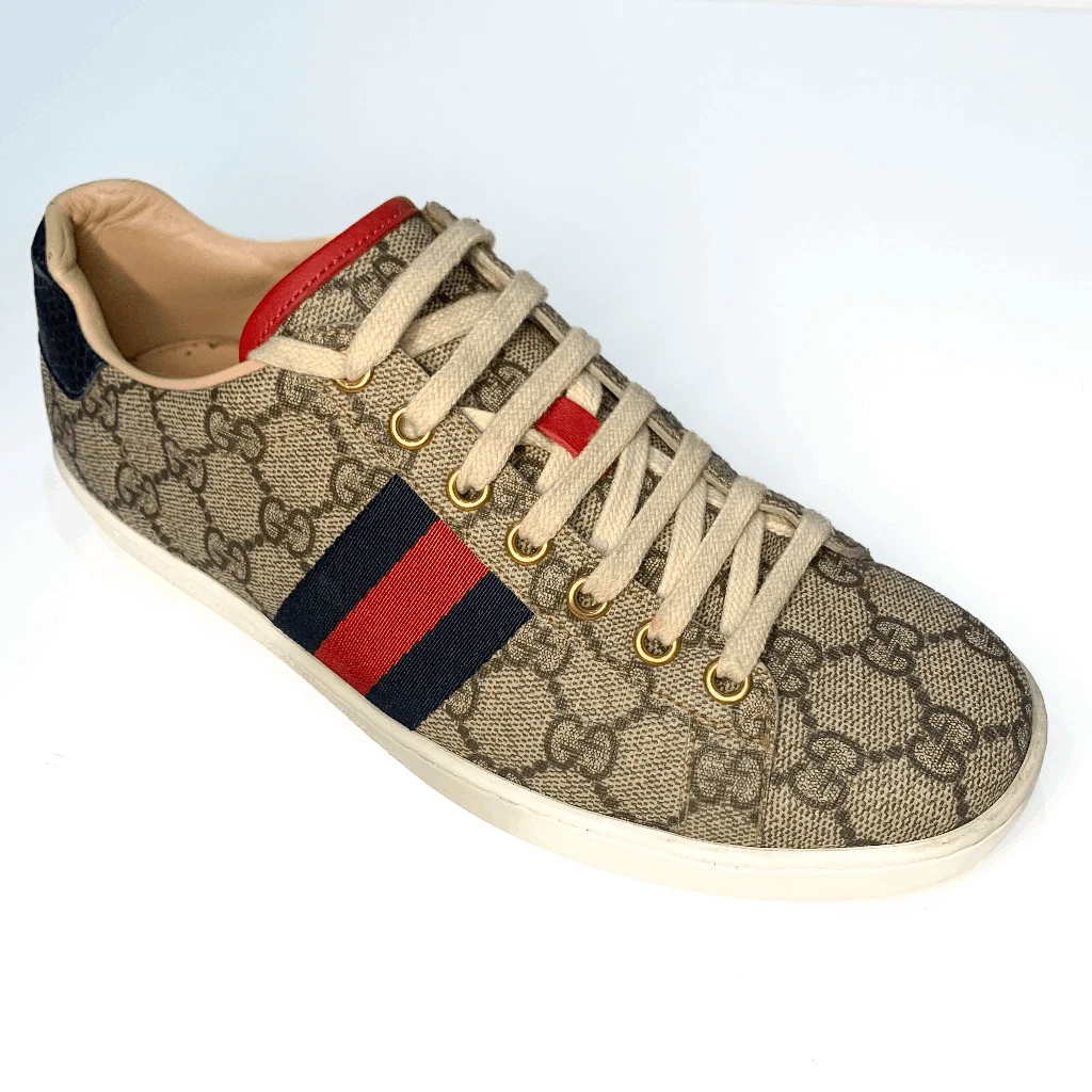 Baskets basses Gucci Ace Web Stripe EU 37 US 7 beige GG monogramme toile