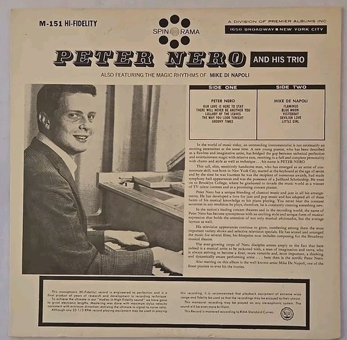 Peter Nero and His Trio Our Love Is Here To Stay Vinyl LP Spin-O-Rama M-151 1959 - Picture 2 of 6