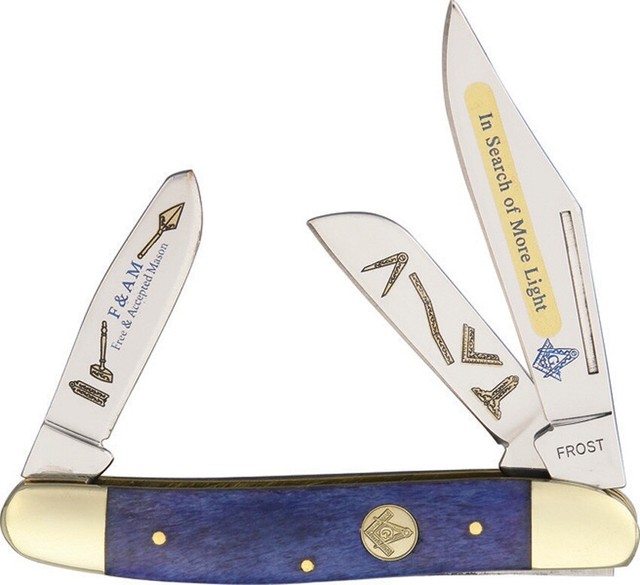 Frost Cutlery Masonic Pocket Knife Stainless Steel Blade Blue Smooth