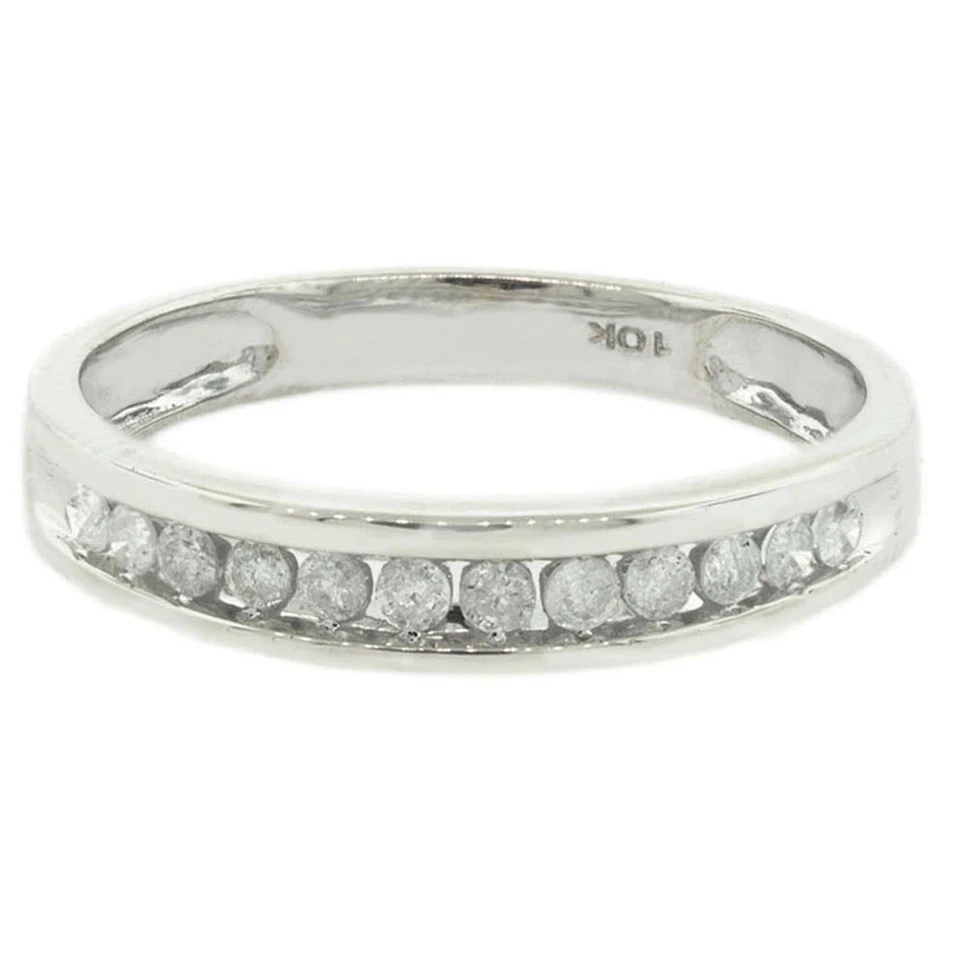 Anillo de alianza de boda de oro blanco de 10 k con conjunto de canales de diamantes redondos naturales de 1/4 quilates Foto 2 de 4