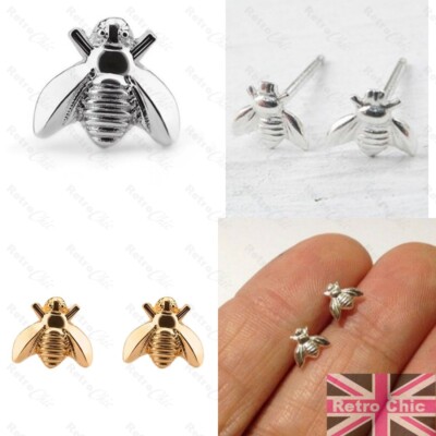 Silber/goldfarbene kleine Honigbiene Hummel Ohrstecker Ohrstecker Bienen Insekt Käfer UK