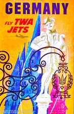 Germany by Airplane German Europe European Vintage Travel Advertisement Poster