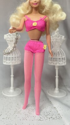 Vintage 1969 Barbie Pantyhose And Bra  Close Ups  #1864-Hot Pink w/Yellow Flower