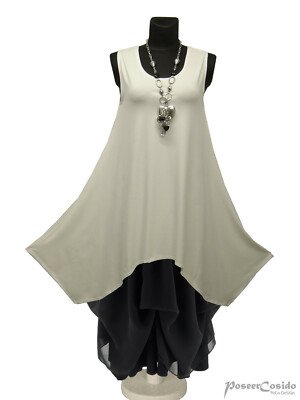 PoCo LAGENLOOK Long-Top Shirt Tunika ecru L-XL-XXL-XXXL 44 46 48 50 52 54 56 58