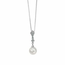 Image of 9ct White Gold Freshwater Pearl And Diamond Pendant GP785W