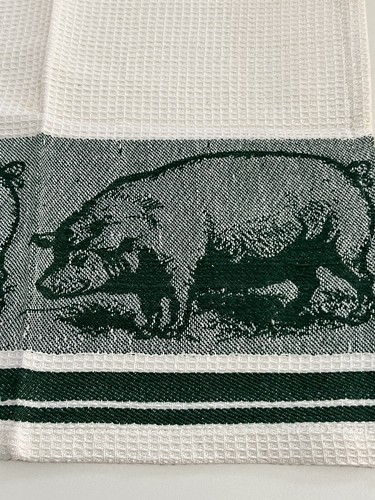 DII Single Napkin NWT White with Green Pig Cotton 13" Square Woven in India - Picture 3 of 6