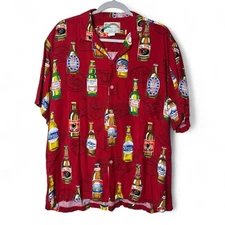 Paradise Found Men’s Large Beer Themed Hawaiian Shirt VTG