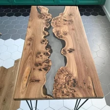 Clear Smoky Epoxy Resin Coffee Table Top, Epoxy Wooden Table Top Home Decors
