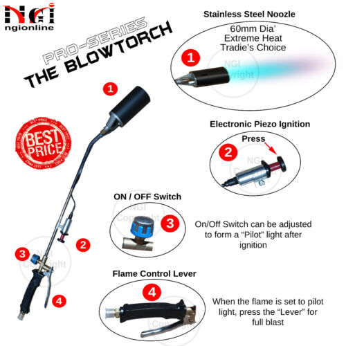 GARDEN WEED BLASTER BLOWTORCH KILLER BURNER WEEDER BUTANE GAS PIEZO IGNITIONS - Picture 2 of 12