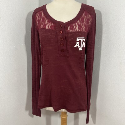 Creative Apparel Henley Top Womens Large Crew Texas A M Aggies Thermal Pullover