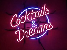 Cocktails Dreams Martini 17"x14" Neon Sign Light Lamp Beer Bar Real Glass Club