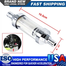 BRAND NEW 3/8 INCH GLASS INLINE FUEL FILTER IN & OUT FOR HARLEY DAVIDSON