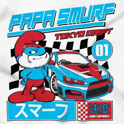 Papa Smurf Kanji Tokyo Drift Racecar Driver Mens Casual