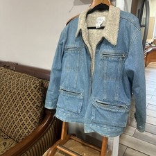 Jones New York Sport Faux Sheepskin Lined Jean Jacket Size Large