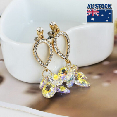 Stunning 18K Gold Filled Genuine Elements Crystal Dangle Drop Earrings Gift