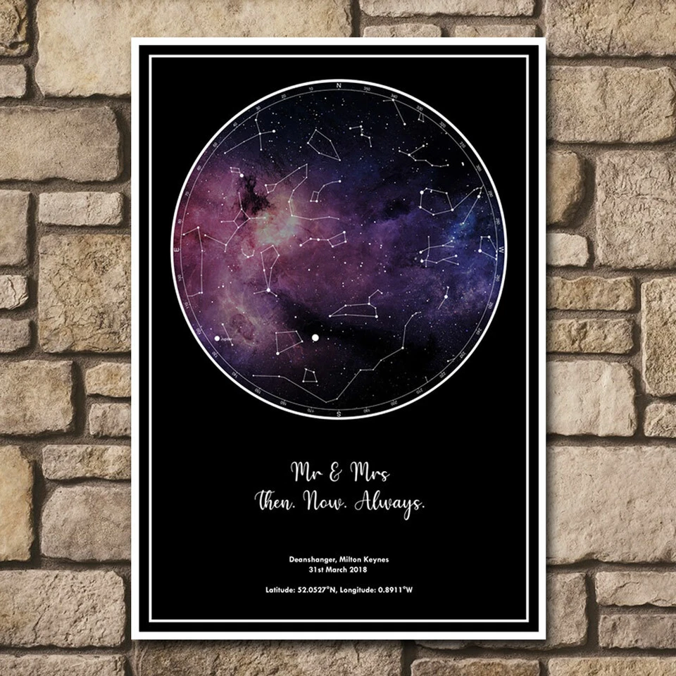 Personalised Star Sky Night Map Custom Galaxy Print Present Gift Valentines Day