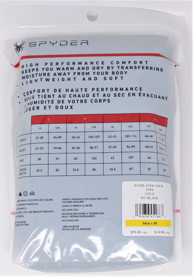 SPYDER 229532 BASELAYER CREW TOP 001-BLACK MEN'S MEDIUM - NEW! - Image 2 of 2