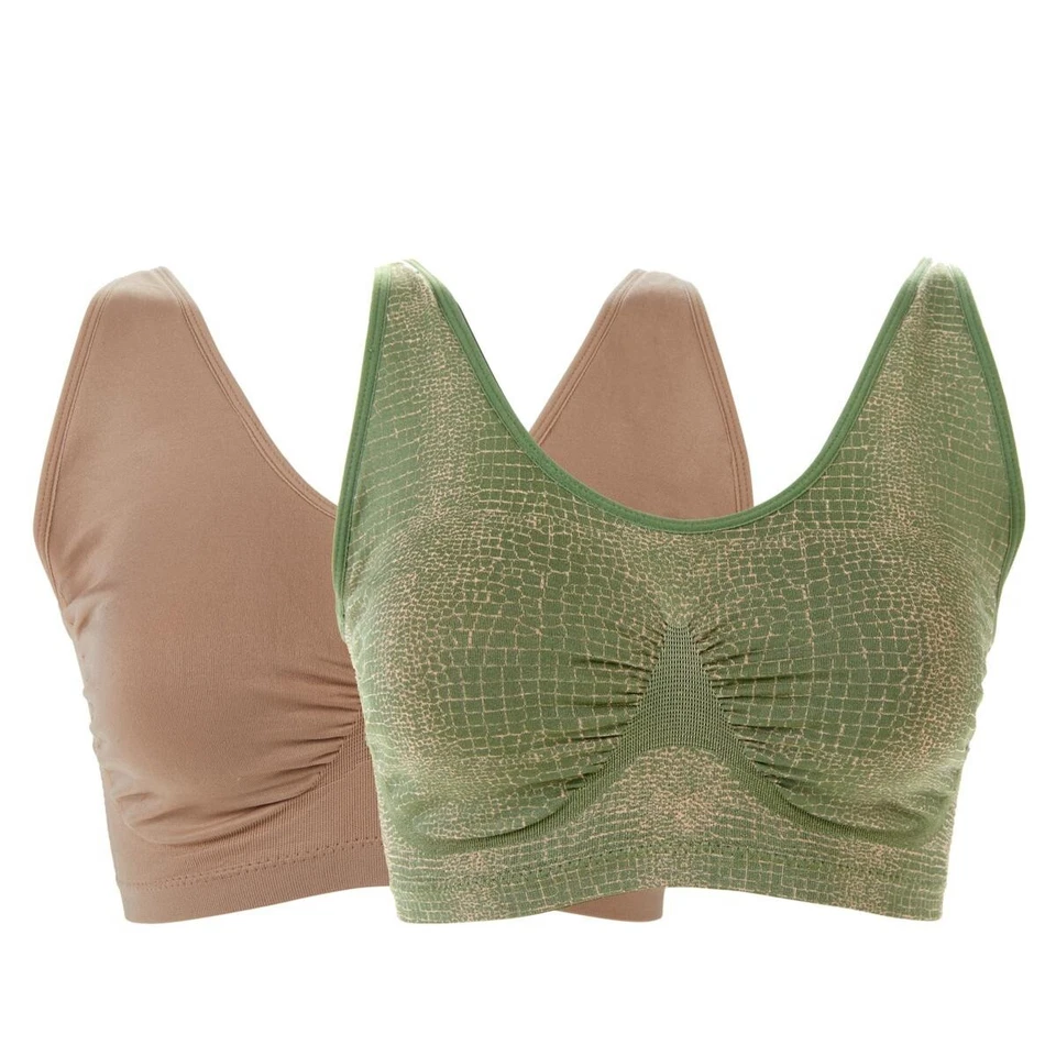 Paquete de 2 sujetadores Ahh acolchados ajustables Rhonda Shear verde cocodrilo/beige cálido talla grande Foto 2 de 4
