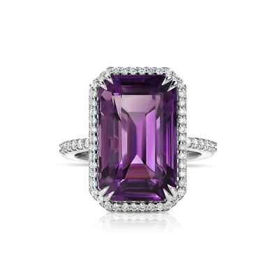 Atemberaubender aussagekräftiger Cocktail-Ring 18 kt Weißgold afrikanischer Amethyst und Diamant