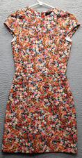 Zara Sheath Dress Womens Small Multi Floral Cap Sleeve Empire Waist Back Zipper