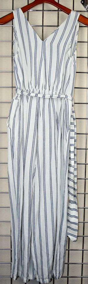 Jersey Vintage Nuevo Día Talla S/M Años 90 Marfil Azul Pálido Rayas Cinturón Corbata Lino Rayón Foto 3 de 4