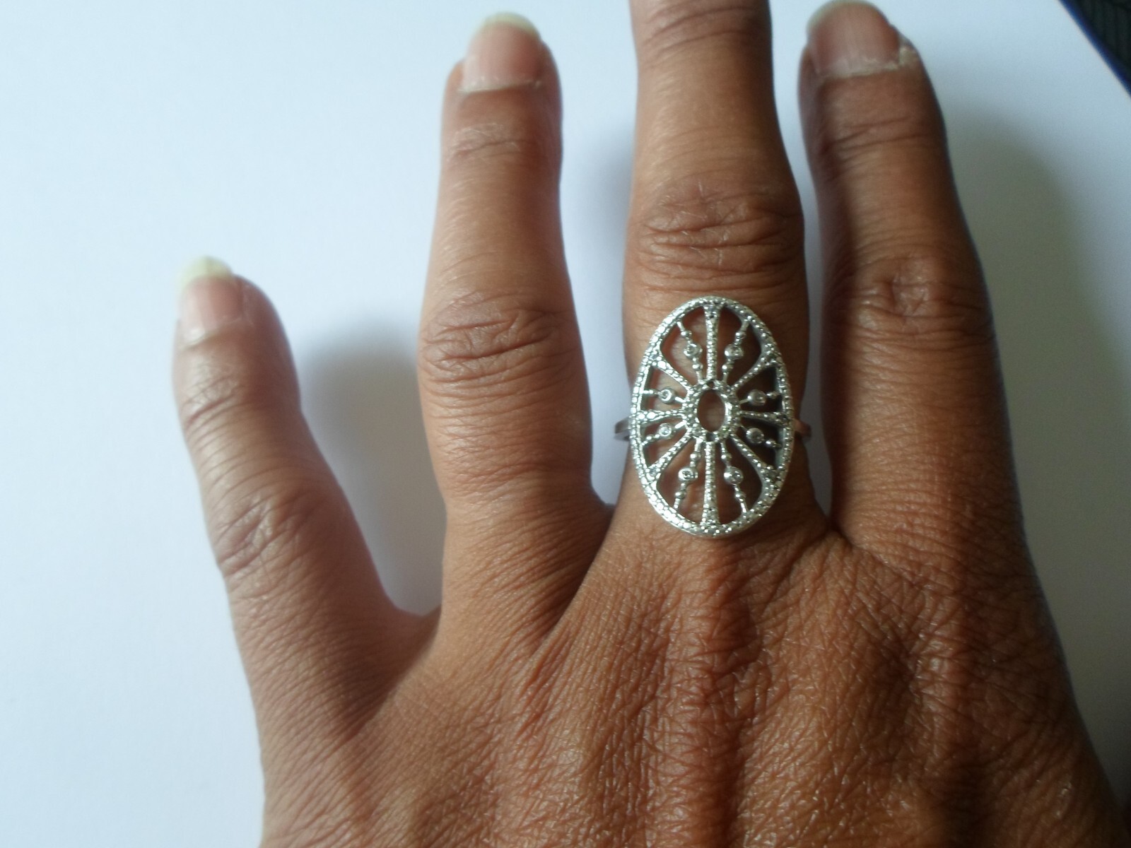 solid silver ring, openwork oval, zirconiums, siz… - image 4