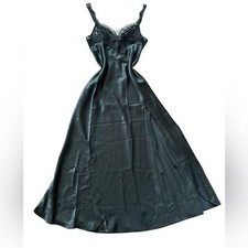 Victoria  s Secret Vintage Gold Label Gothic Satin Lace Slip Dress Black Medium