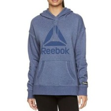 Reebok Women's Elite Cozy Graphic Fleece Hoodie Sweater Blue SMALL