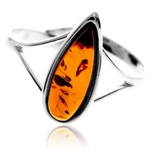 925 Sterling Silver Genuine Baltic Amber Adjustable Ring G404A