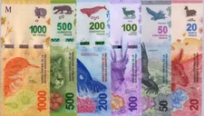 Argentina Set 6 Pcs 20 50 100 200 500 1000 Pesos Mixed Year/Prefix P 361-366 UNC