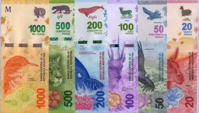 Argentinien Set 6 Stück 20 50 100 200 500 1000 Pesos gemischt Jahr/Präfix P 361-366 UNC - Bild 1 von 3