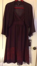SIGNATURE ROBBIE BEE Two Pieces Set Plum Purple Dress Bolero Womens 10 M NWT New