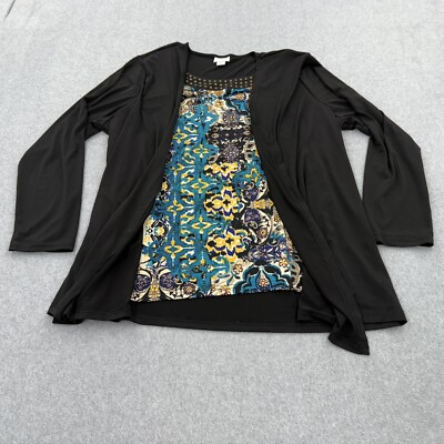 Jaclyn Smith Shirt Womens 2X Black Built in Shirt Cover Floral Abstract Mature
