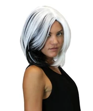 HPO Adult Women's Black & White Spot Wig, Perfect for Halloween,HW-1611