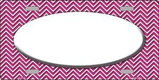 Pink White Chevron White Center Oval Metal License Plate Tag Lp2704