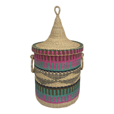 Handmade Nursery Laundry Basket with Lid Bolga Woven Toy Storage Hamper African