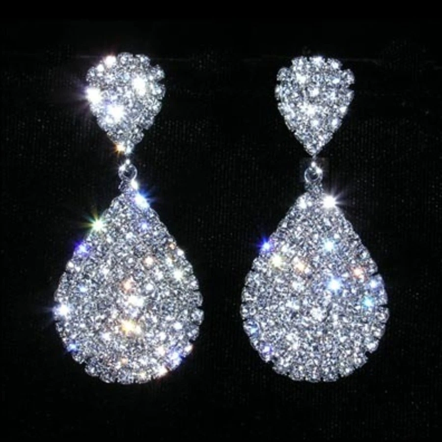 Rhinestone Encrusted Dangle Earrings Prom Pageant New