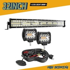 LED Light Bar 32" Curved Triple Row 672W 2X 4" 60W Fog Lights with Switch Kit