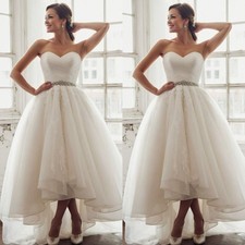 Elegant Wedding Dresses Strapless Hi-Low Lace Short Beading Tulle Bridal Gowns