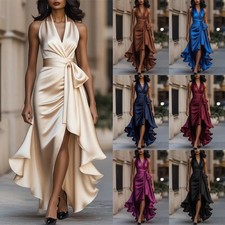 Elegant V-Neck Irregular Women's Ruffled Dress Formal Prom Party Evening Dress