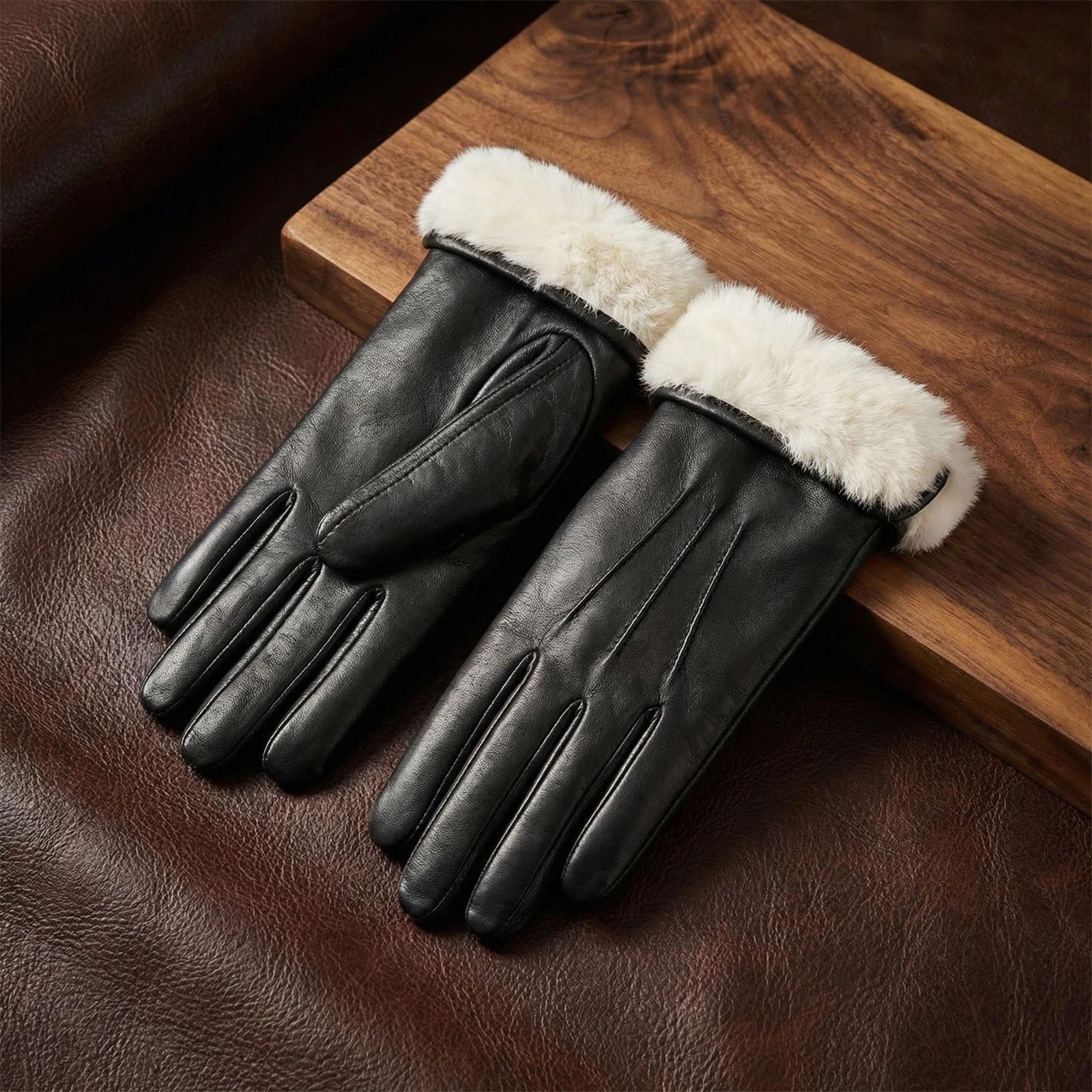 Men’s Black Lambskin Winter Gloves – Rabbit Fur Lined